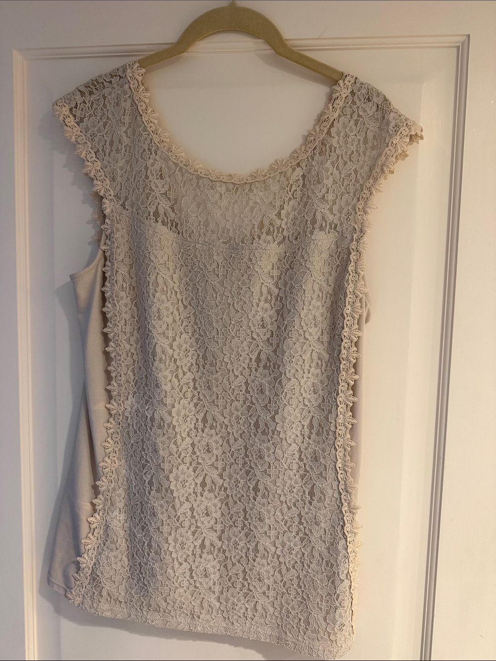 Express Lace Overlay Cap-Sleeve Camisole - Beige